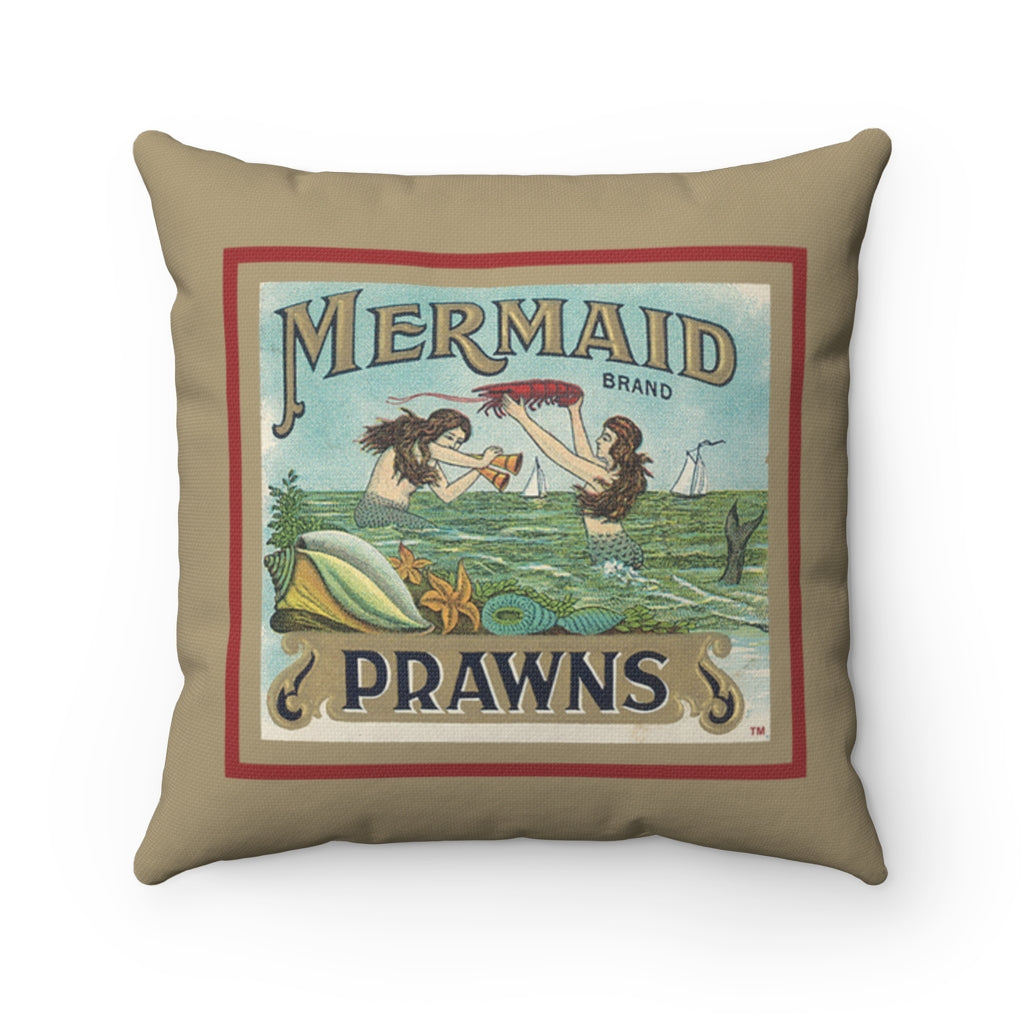 Mermaid Prawns Square Pillow (Left Side)